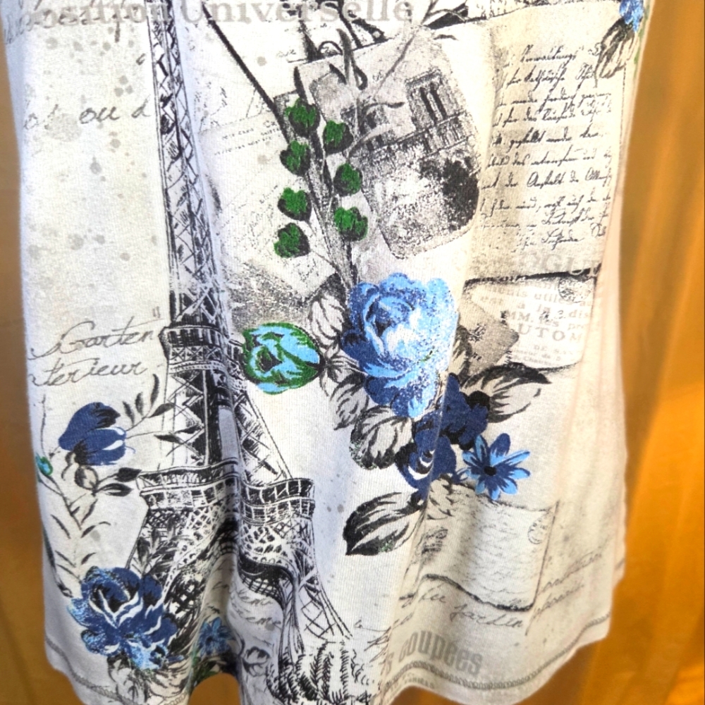 ✨️UPDATED✨️ VTG Y2K Blue Canyon Paris Graphic Tee Rhinestone Eiffel Tower Top M - Picture 13 of 15